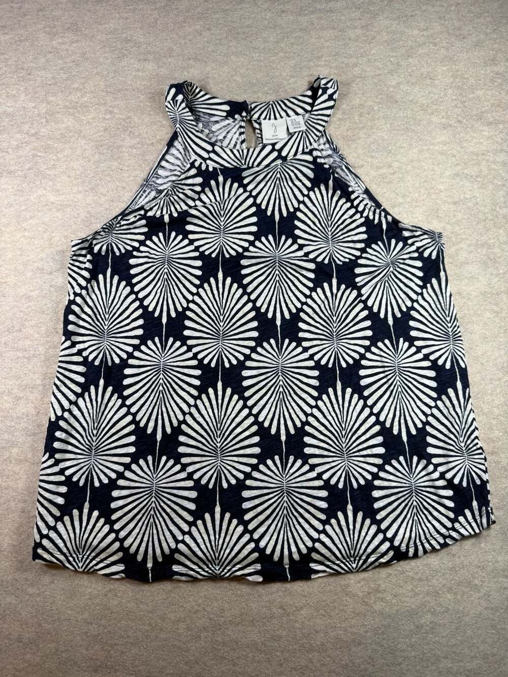 Joie Women's Palm Leaf Print Linen-Blend Sleeveless Keyhole Tank Top Size 2X